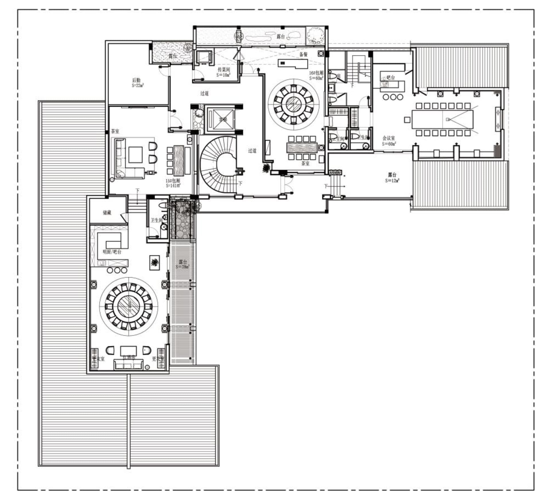 2D floor plan of a multi-level house with various rooms, including bedrooms and living rooms, connected by linework and labels