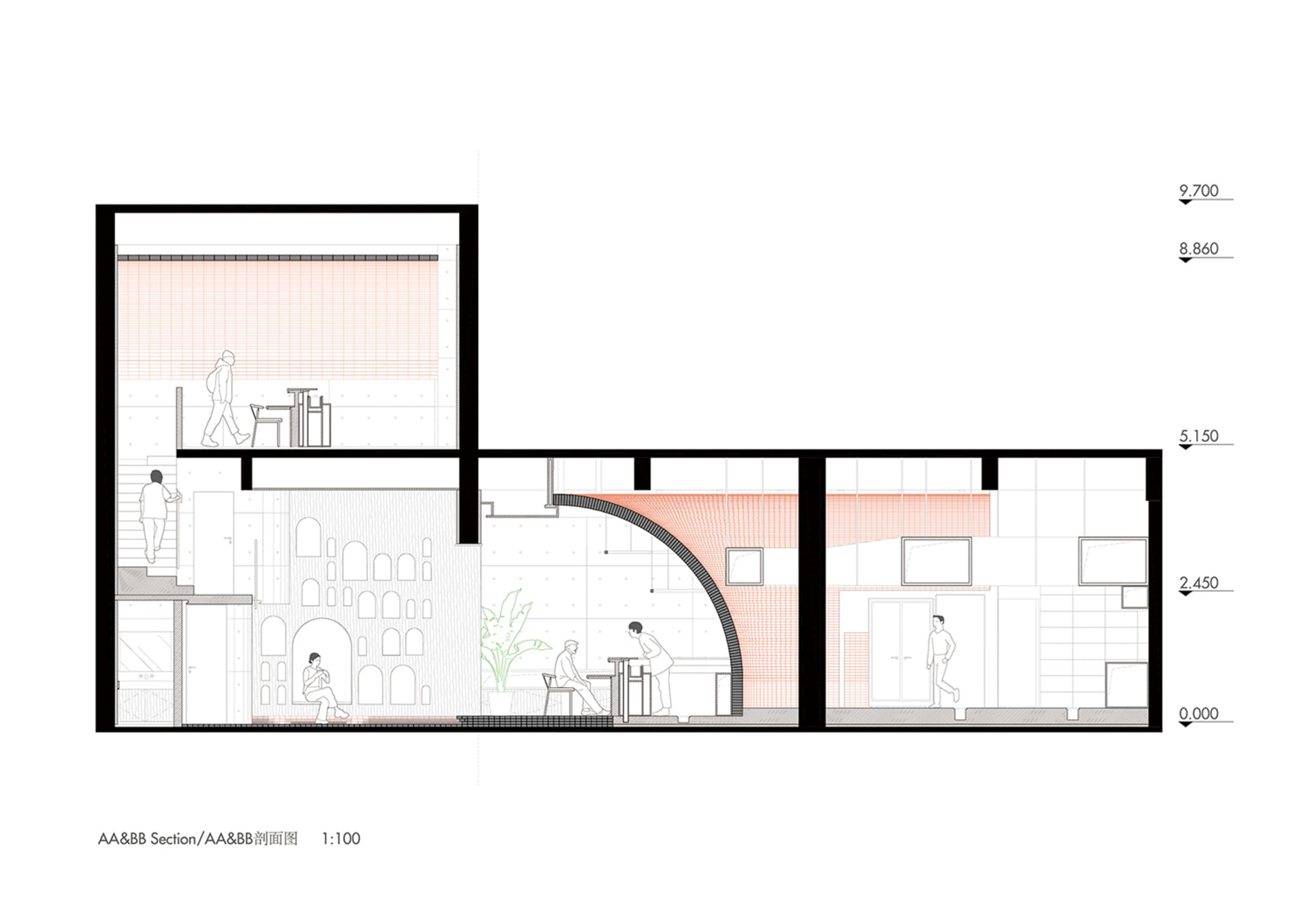 現代客廳空間包含多個房間與家具，設計精巧的格局並有多人