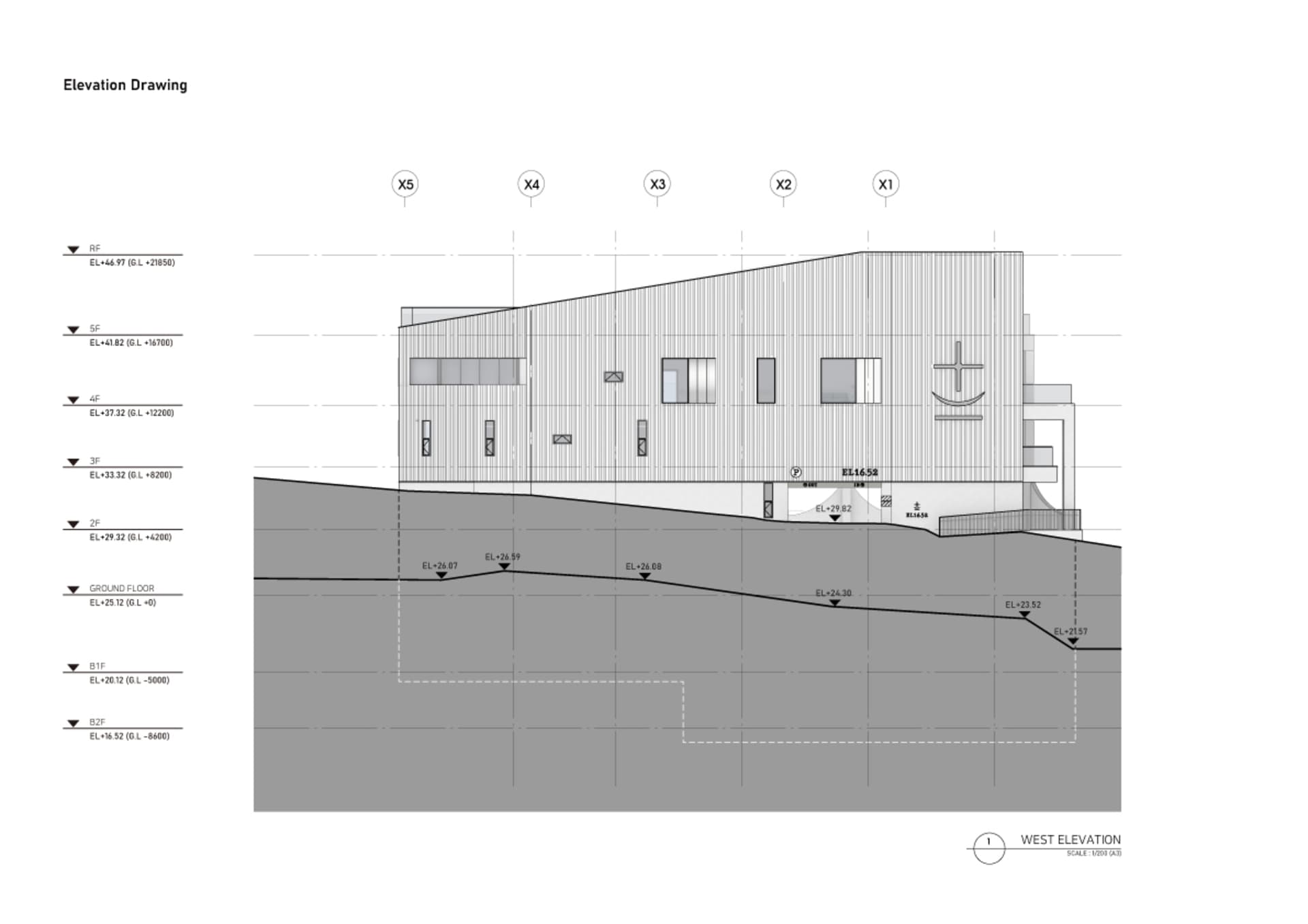 Architectural rendering of a modern home with multiple levels, featuring a mix of wood and concrete materials, and a focus on functionality and space