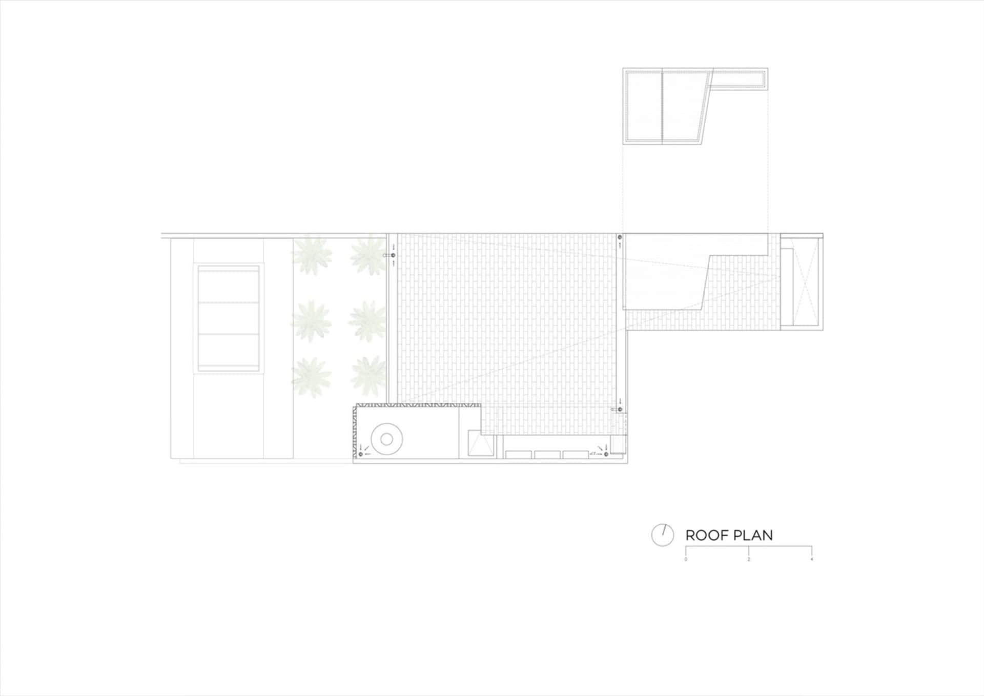 White floor plan drawing of a modern home with a living area, kitchen, bedroom, and bathroom, featuring furniture and clear dimensions