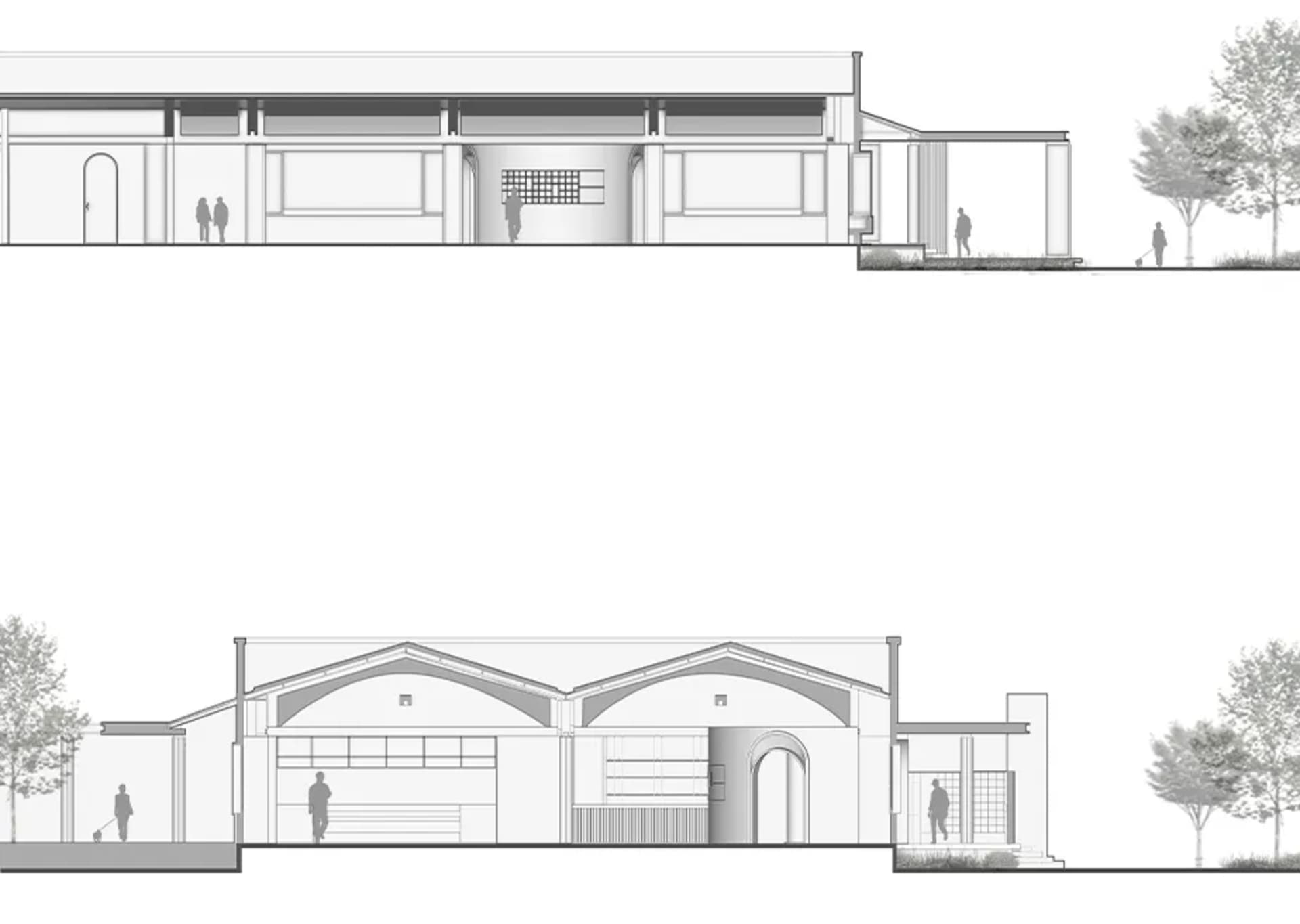 Architectural rendering of a modern two-story house with various rooms and features, showcasing a well-planned and organized layout