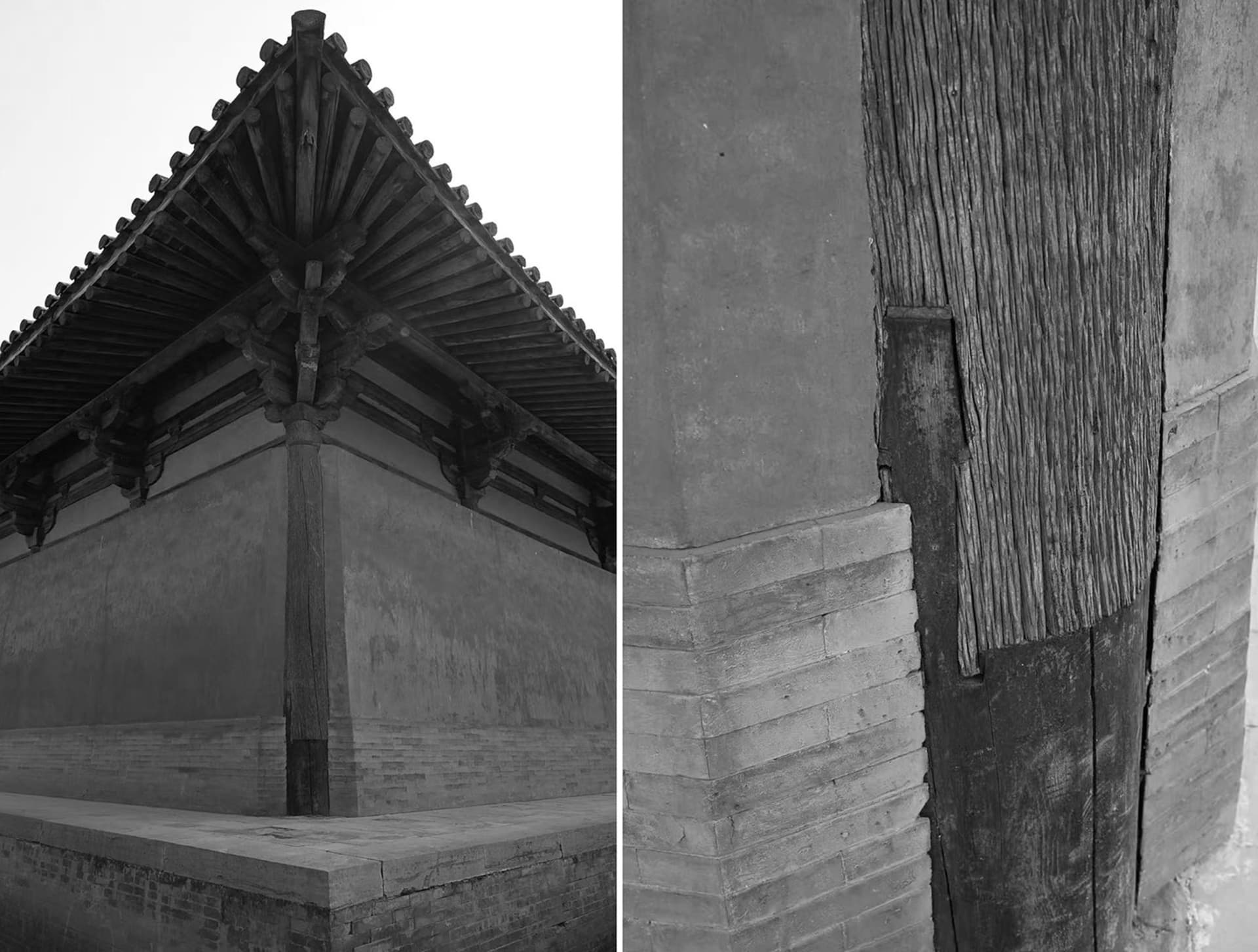 Traditional Asian building with a large roof, archway, and windows, featuring a mix of wooden and stone elements