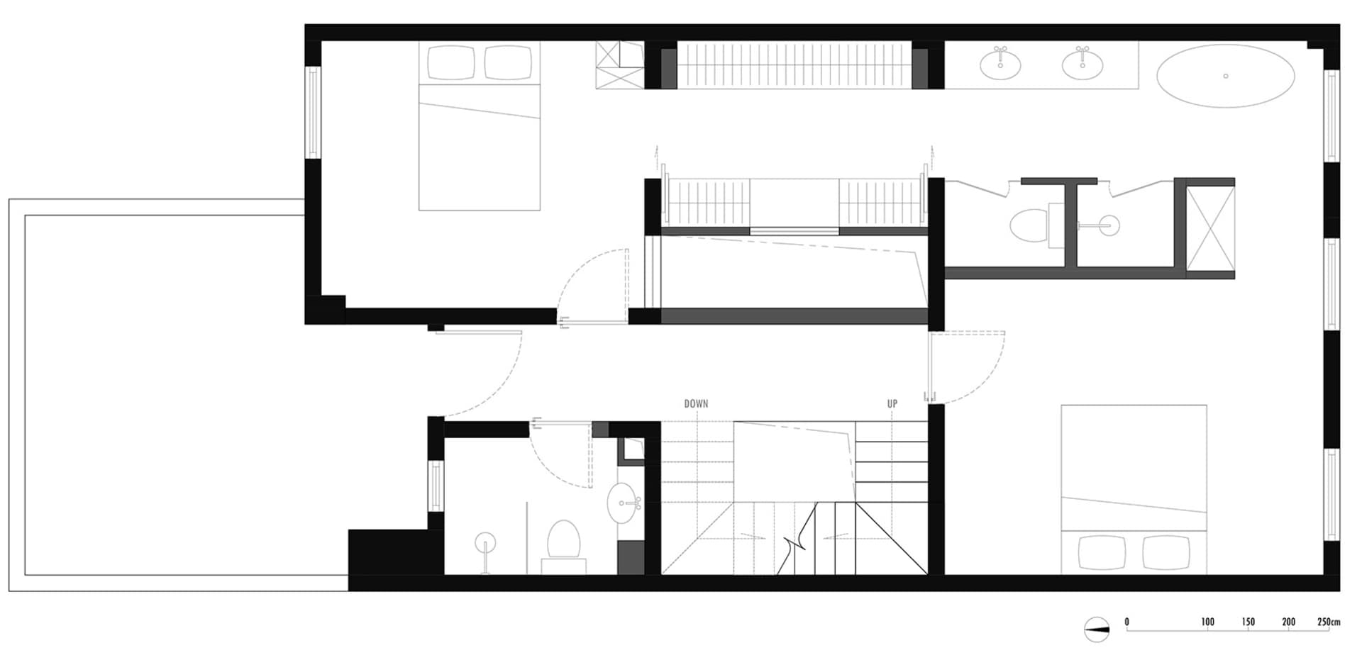 現代住宅的 2D 樓層平面圖，包含各式房間、樓梯與乾淨線條