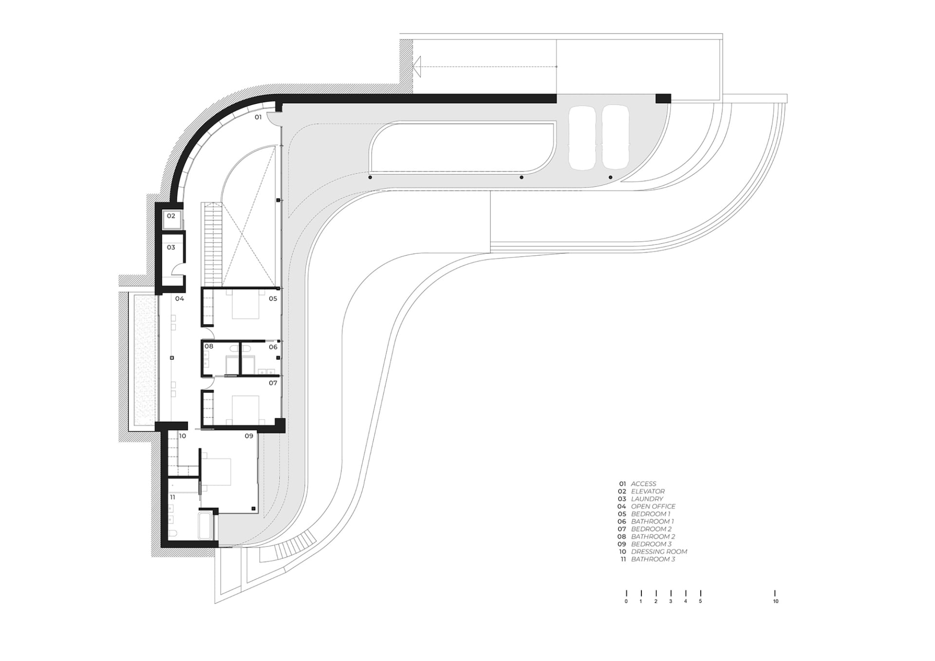 建築室內平面圖的黑線圖，標註房間與尺寸