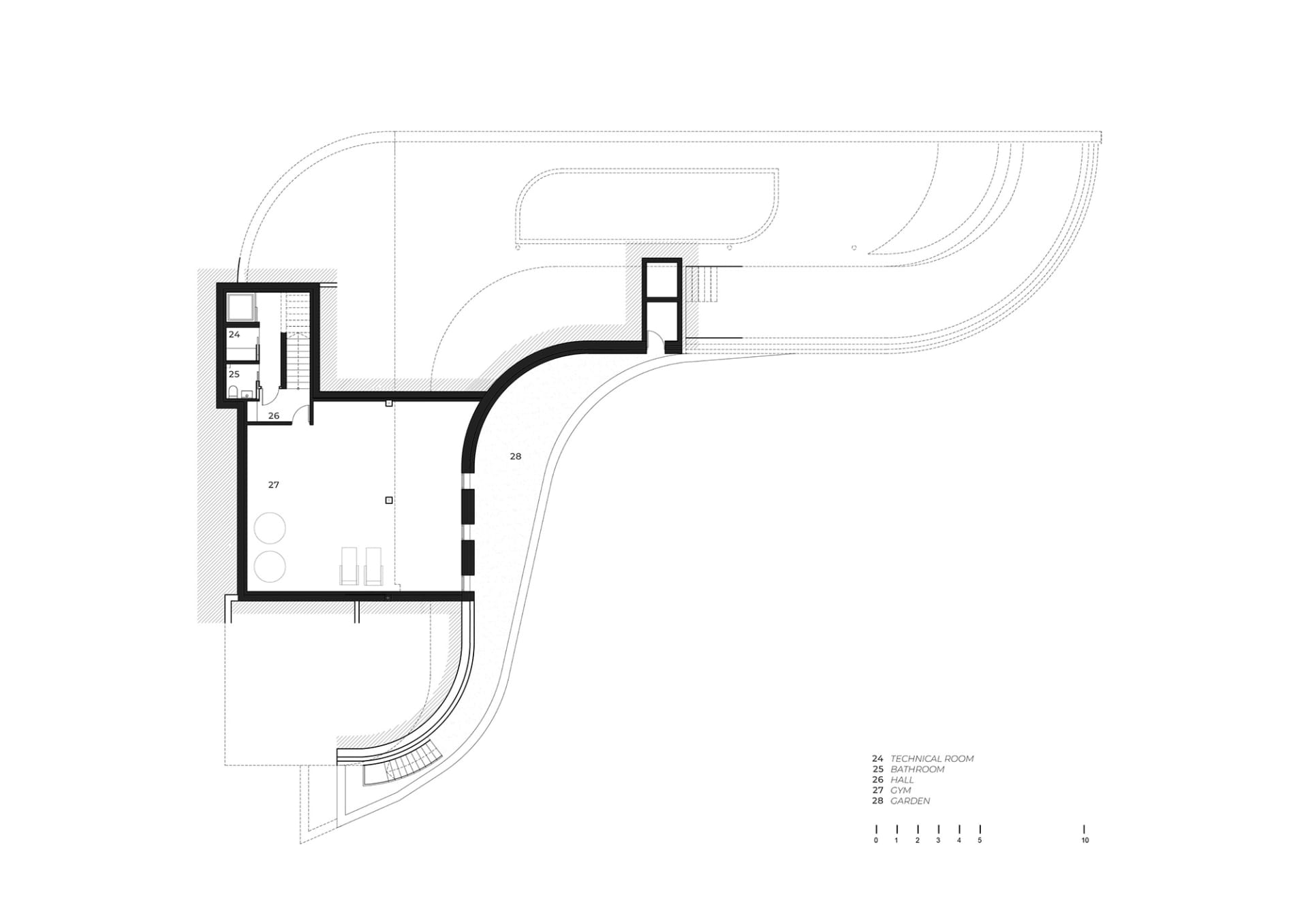 現代住宅的 2D 示意圖，擁有寬敞開放空間，包含廚房與客廳等多個房間