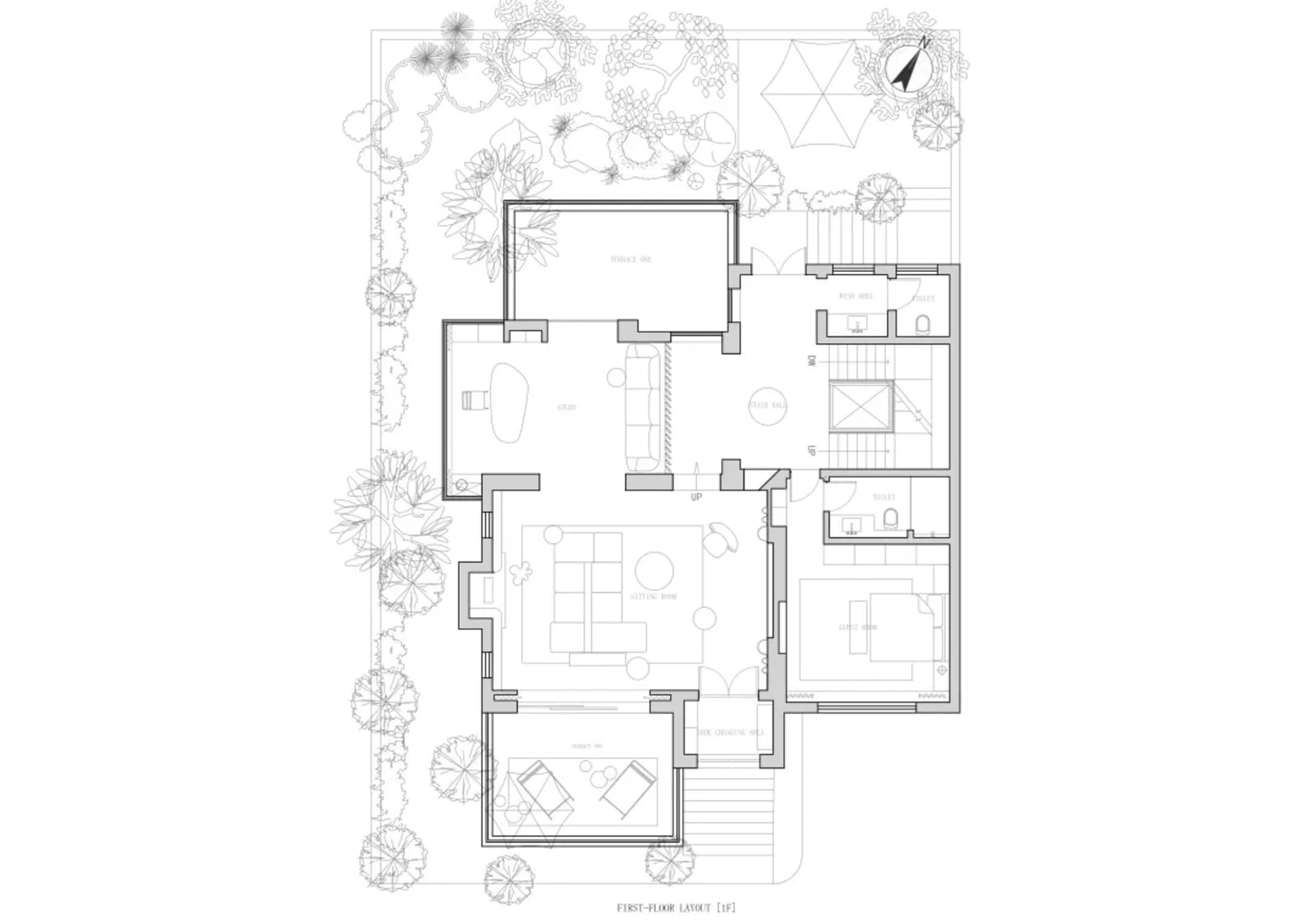 現代住宅的建築渲染圖，包含客廳、餐廳、廚房與臥室，展現精心設計的格局與現代家具
