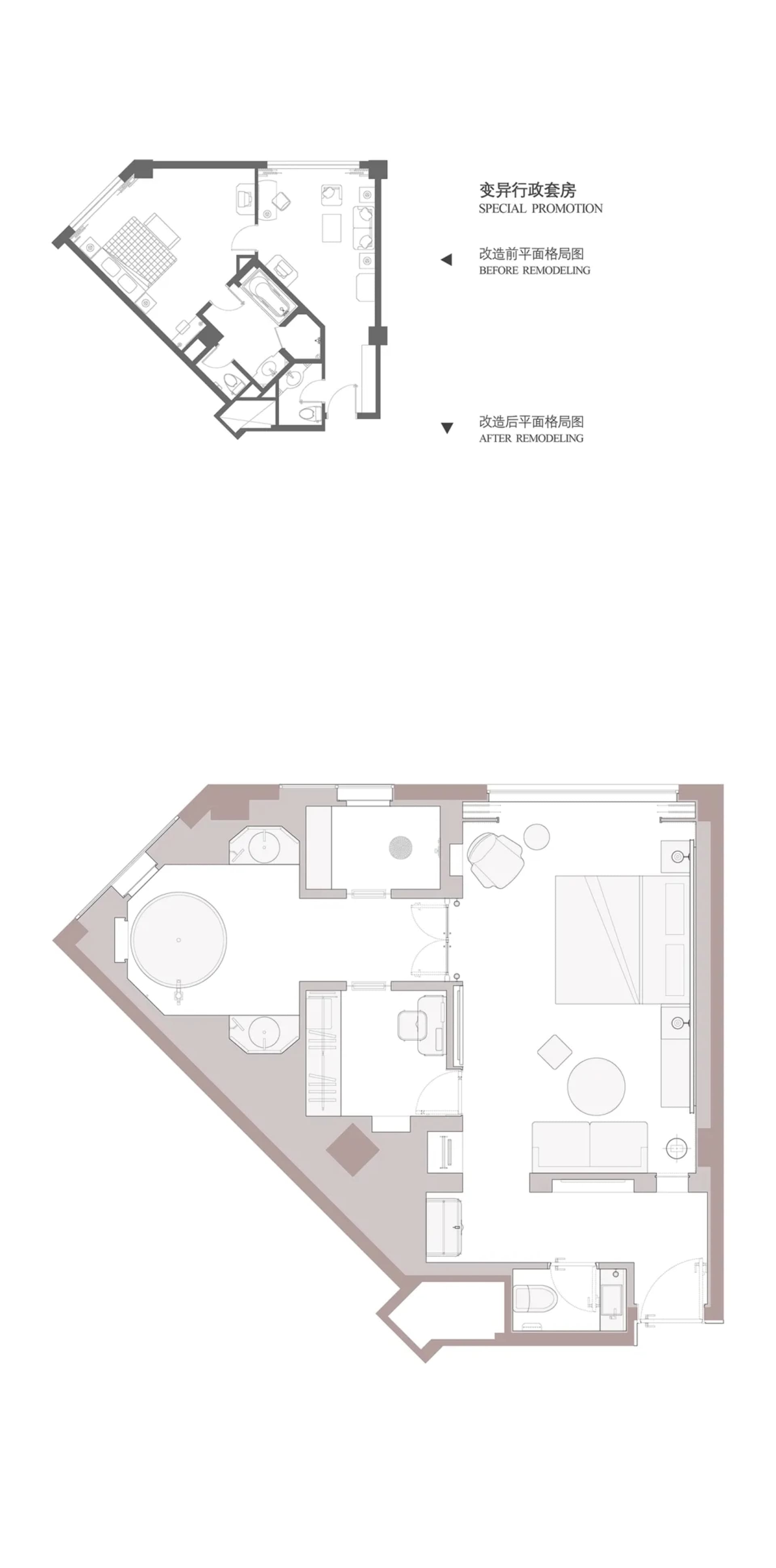 黑白家具設計的房子的生活房間、廚房、餐廳和臥室圖案，使用傳統材料和自然光線