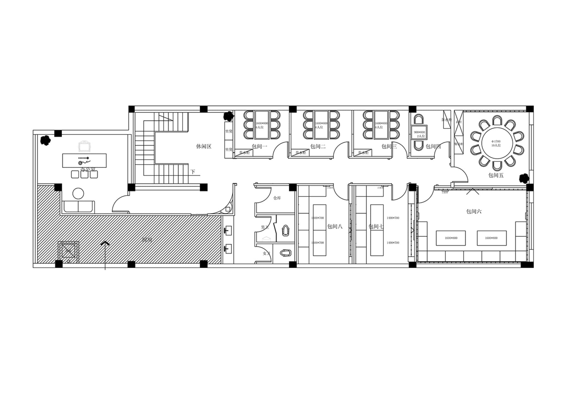 Detailed modern floor plan with white surfaces, clean lines, and natural light from windows