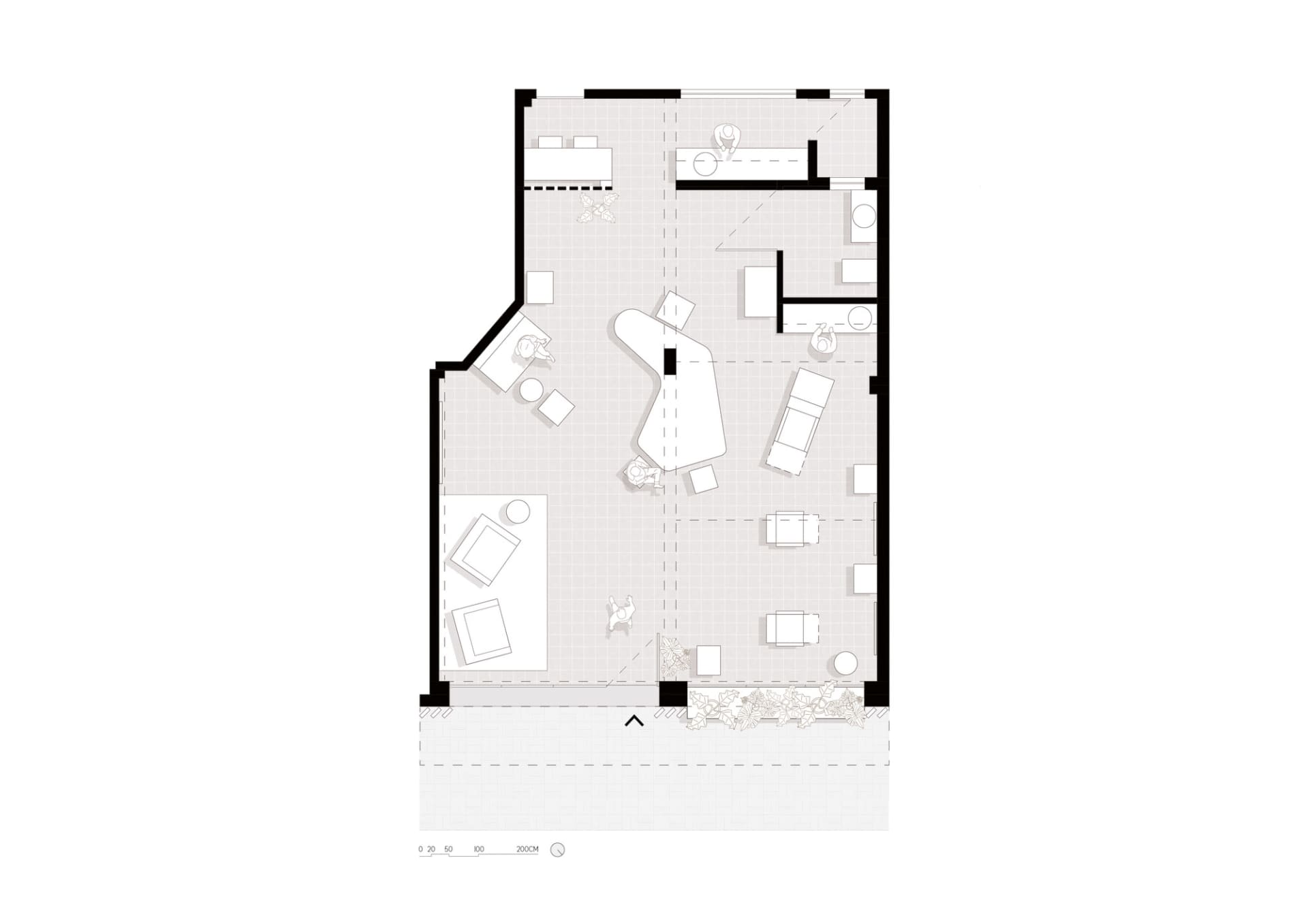 Clean and well-organized living room floor plan with modern furniture arrangement and natural lighting
