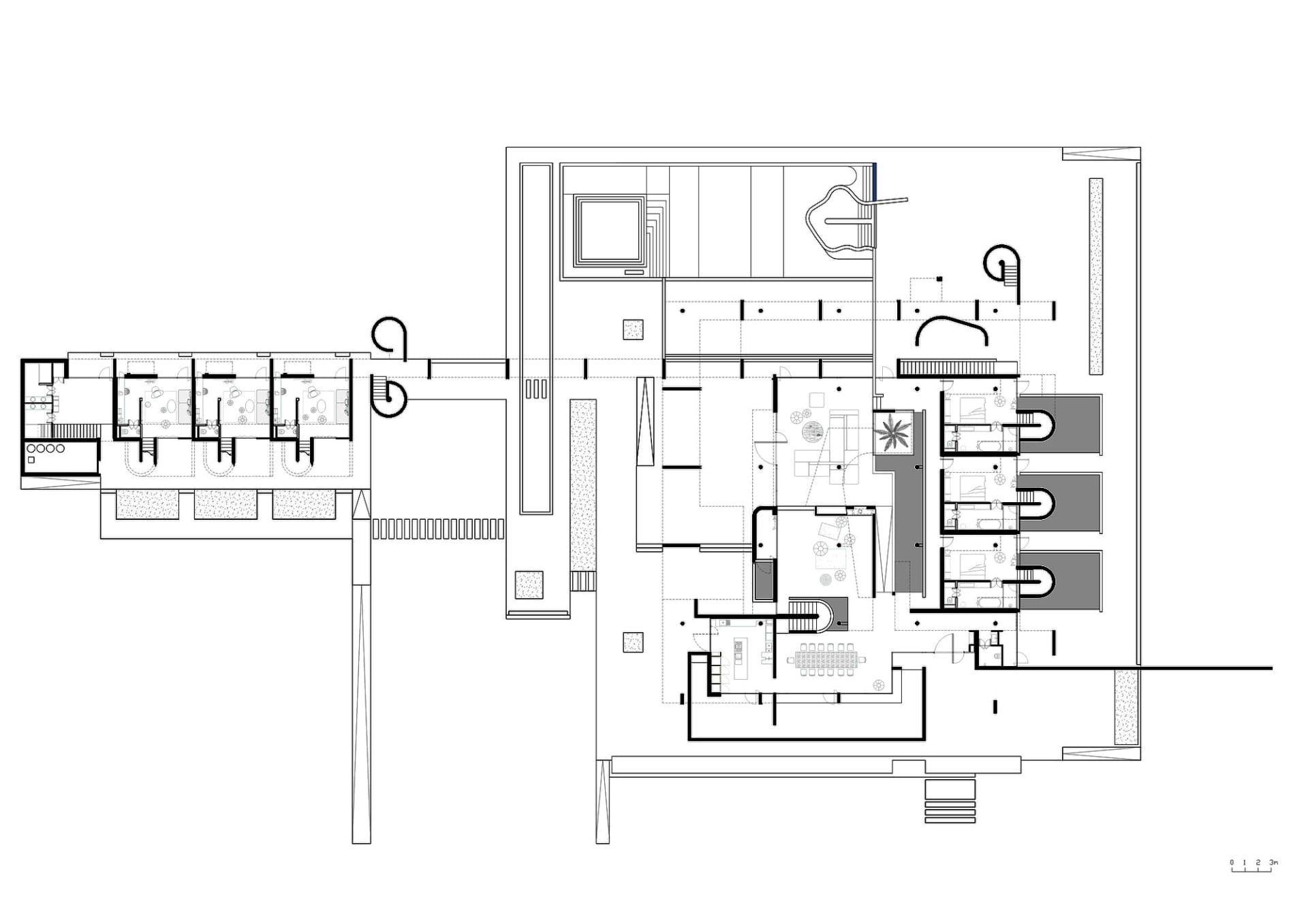 A simple white drawing of a bathroom floor plan with a staircase, sink, and toilet, and labels and measurements