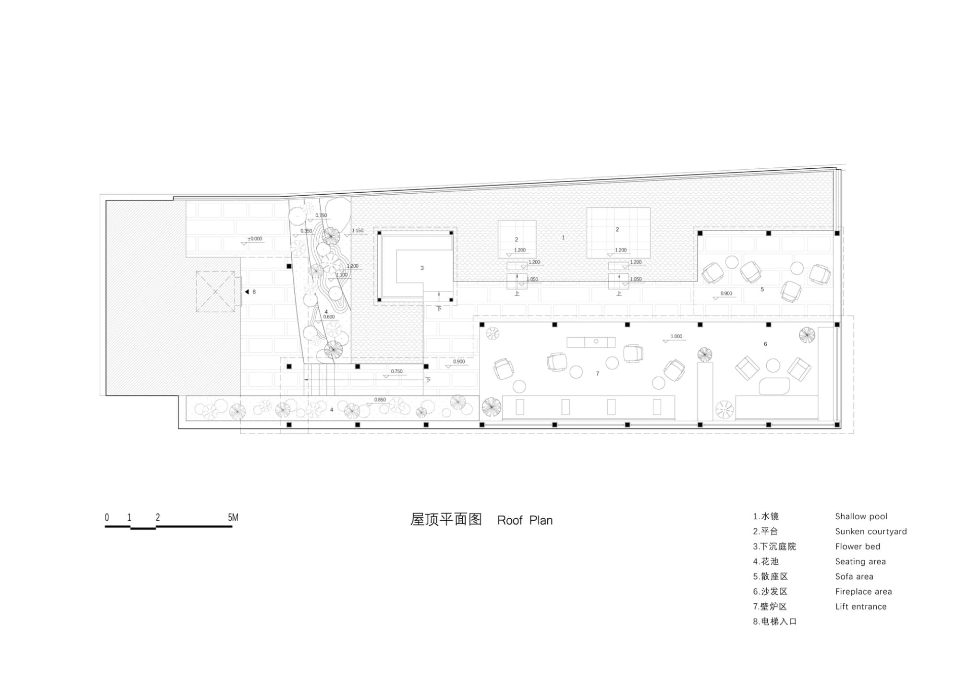 現代餐廳的 2D 平面圖，包含餐桌、椅子、清楚標示與尺寸