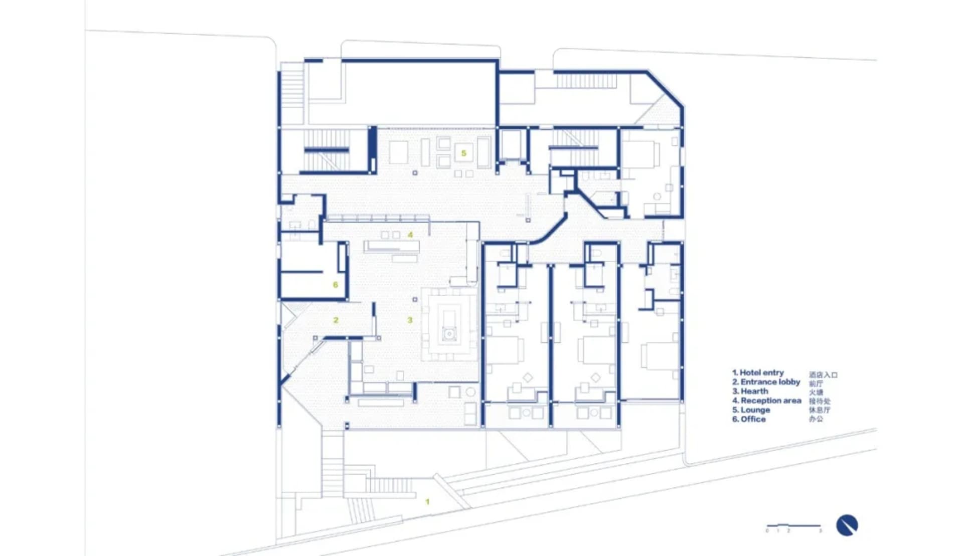 詳細現代建築樓層平面圖，包含房間、走廊及窗戶自然光