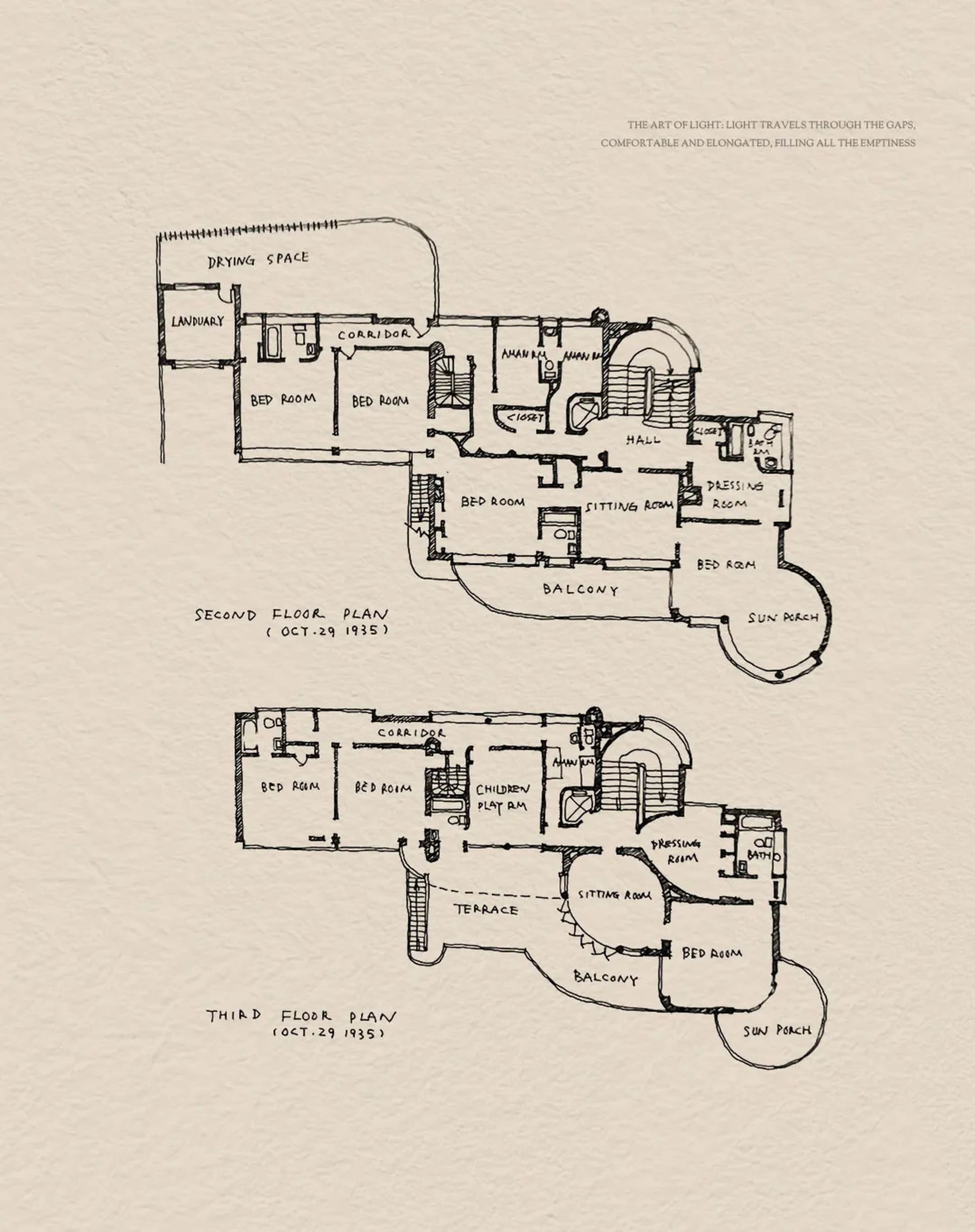 Black and white floor plan of a residential house with a simple layout, featuring wood and concrete elements