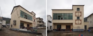 Residential buildings with concrete and metal exteriors.