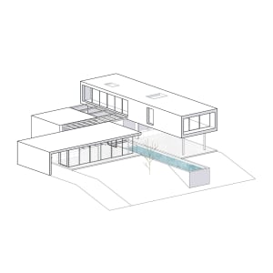 Modern residential home with glass facade and minimalistic design