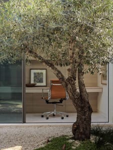 A minimalist home office desk space