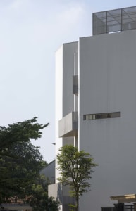 Modern concrete building with a minimalist design.