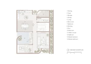Second floor plan of a modern residential building with labeled rooms.
