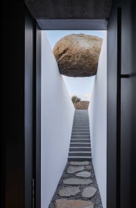 A minimalist stone pathway with modern design features.