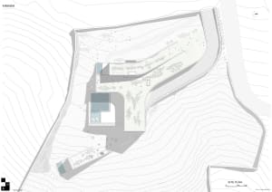 This is a detailed architectural floor plan for a residential building, showing the layout of rooms and spaces within the str