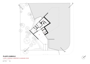 A technical drawing of the subsoil plan of a modern architectural design.