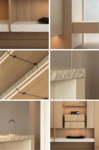 Minimalist interior design featuring terrazzo elements.