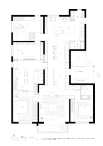 A modern residential floor plan with a concrete flooring design.