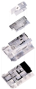 A detailed architectural floor plan for a modern dwelling with white walls and black outlines.