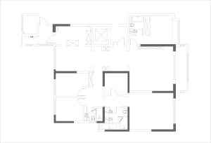 A technical drawing of a linear design layout within an interior space.
