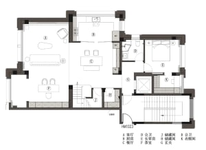 Floor plan of a modern residential home with detailed layout of rooms and spaces.