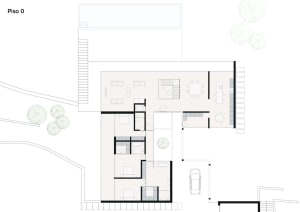 A modern residential floor plan with minimalist design features, showcasing contemporary architectural elements.
