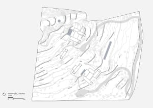 Architectural site plan detailing the layout and elevation of a building or property.