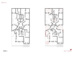 White architectural floor plan of a modern residential building