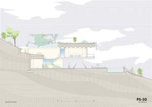 Modern residential house with concrete and glass features.