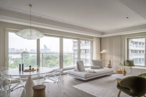 Modern residential interior with neutral color palette and spacious layout.
