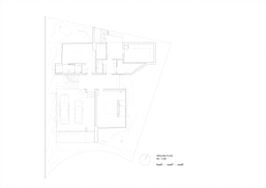 Modern residential ground plan showing two levels of living space and car parking area.