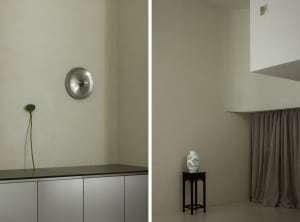 A minimalist interior with neutral tones and simple design features.