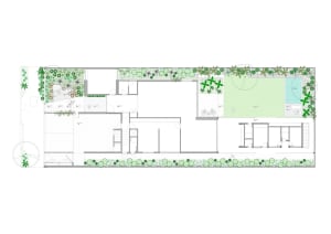Modern residential house design with garden layout