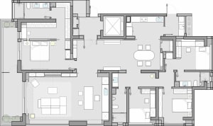 A modern apartment layout with contemporary design features.