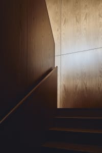 Modern interior design featuring a wooden staircase