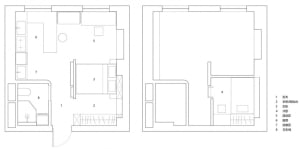 A minimalist apartment layout showcasing a modern minimalist design with functional zones and efficient use of space.