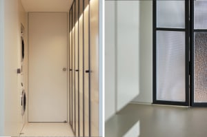 Modern interior with glass window.