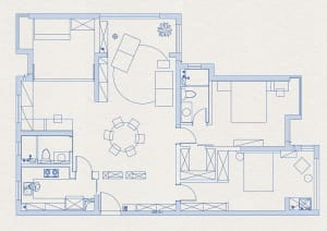 A modern residential floor plan depicted on paper.