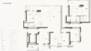 Floor plan of a two-story residential house showing living room, kitchen, bedrooms, and bathrooms.