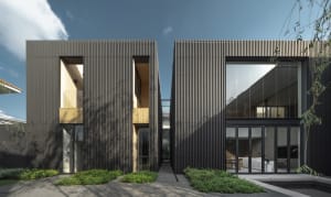 Modern building with metallic cladding exterior
