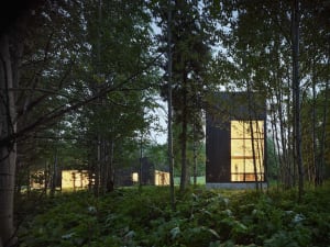 Modern residential architecture featuring wooden materials.