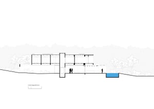 A modern architectural plan featuring glass walls and a minimalist design.