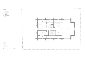 A 2D architectural drawing of a residential interior featuring a concrete ground plan.