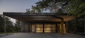 Modern residential exterior with wood elements