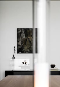 A minimalist interior with black and white decor.